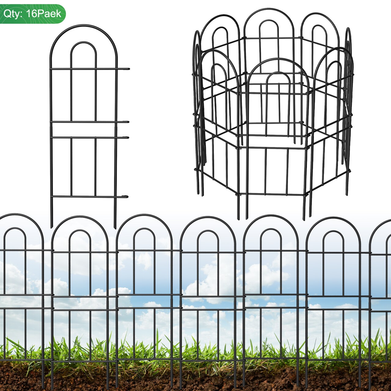 Decorative Garden Fence 10/16 Pcs, Garden Fencing Animal Barrier, RustProof Metal Wire Landscape, Flower Fences and Borders for Dog, Yard, Patio, Outdoor Decor